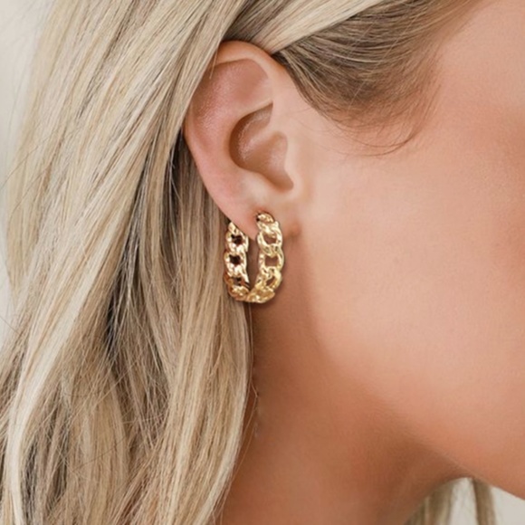 Gold Chain Hoop Earrings - Picture 1 of 5
